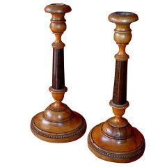 Pair of French Turned Wood Candlesticks
