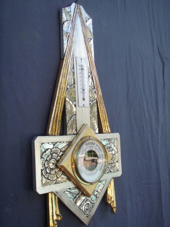 French Fabulous Art Deco Silver & Gold gilded Barometer - Thermometer!