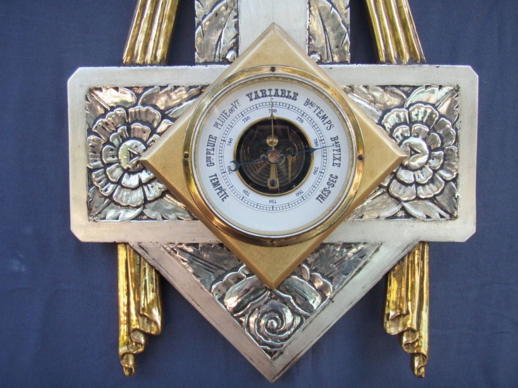 Mid-20th Century Fabulous Art Deco Silver & Gold gilded Barometer - Thermometer!