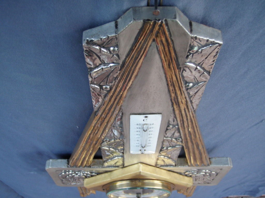 Fabulous Art Deco Silver & Gold gilded Barometer - Thermometer! 3