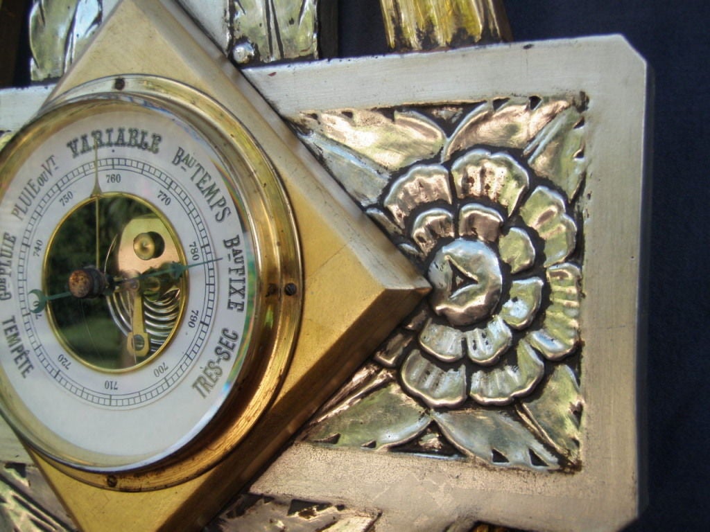 Fabulous Art Deco Silver & Gold gilded Barometer - Thermometer! 4
