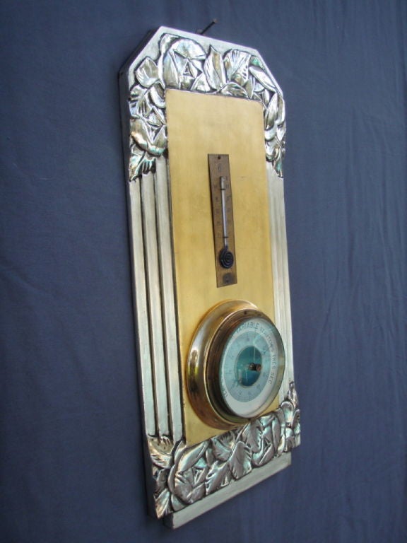 Art Deco Outstanding French silver & gold barometer thermometer