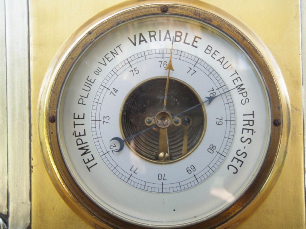 Outstanding French silver & gold barometer thermometer In Excellent Condition In Oakland, CA
