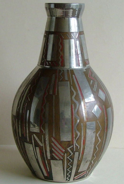 Mid-20th Century Art Deco French Dinanderie vase signed Stlenof