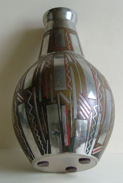 Bronze Art Deco French Dinanderie vase signed Stlenof
