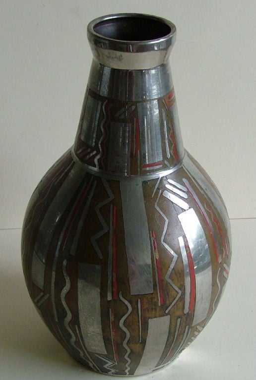 Art Deco French Dinanderie vase signed Stlenof 4