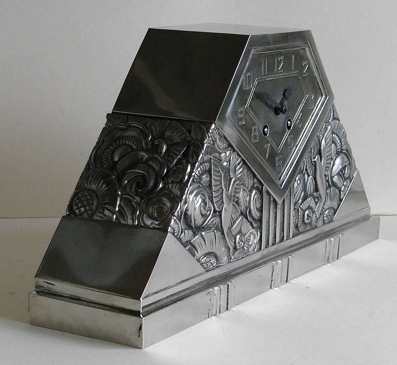 Metal Art Deco  French clock silver on bronze by C. Terras