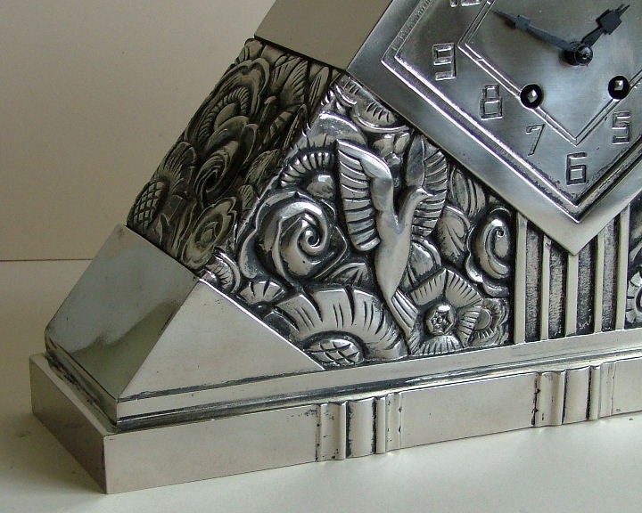 Art Deco  French clock silver on bronze by C. Terras 1