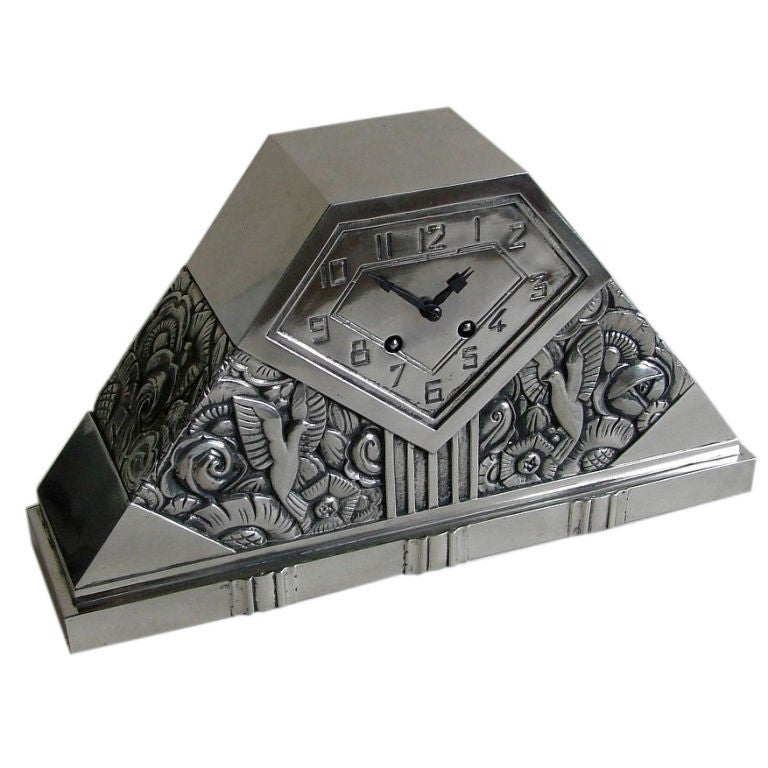 Art Deco  French clock silver on bronze by C. Terras