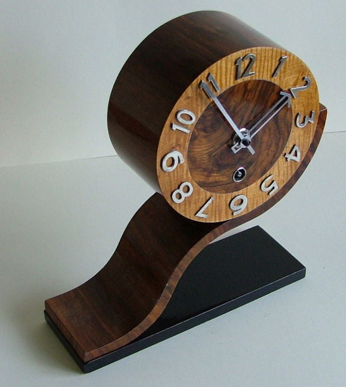 Wood Unusual  English Deco Modernist Clock by Norland