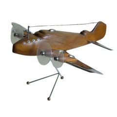 Vintage Original Wood and Chrome Model Airplane 1930's 40's