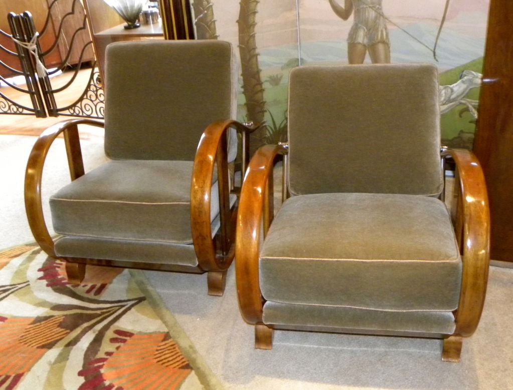 If you ever were thinking about a great pair of restored original Art Deco bentwood chairs,<br />
I think you have found them.  I've had these for a few years and just completed total restoration<br />
and making new cushions. The chairs are from