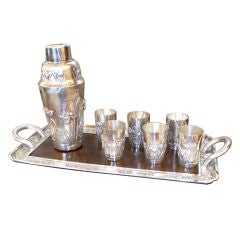 Exception rare Sterling Art Deco Cocktail Shaker, Tray, glasses