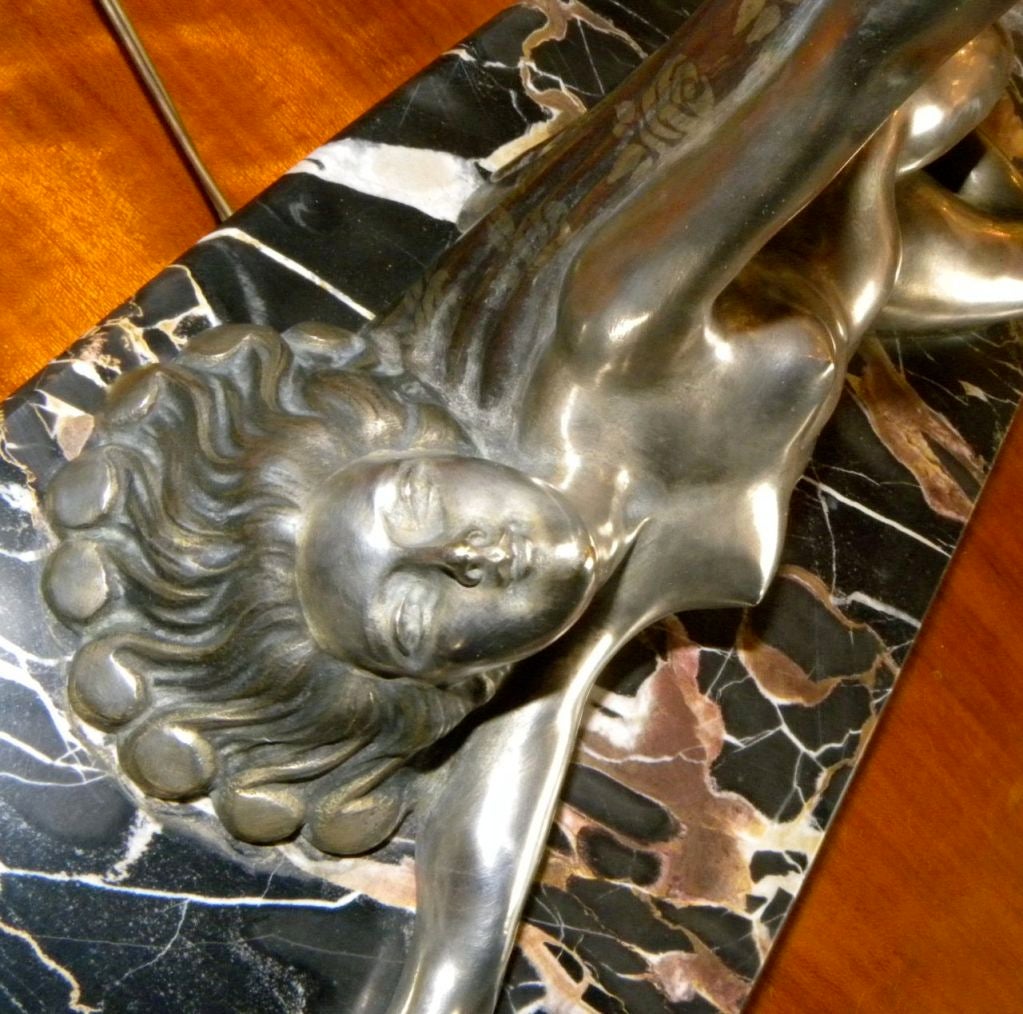 Rare Nickeled Bronze Female Art Deco lamp,   Sculptor H. Molins 6