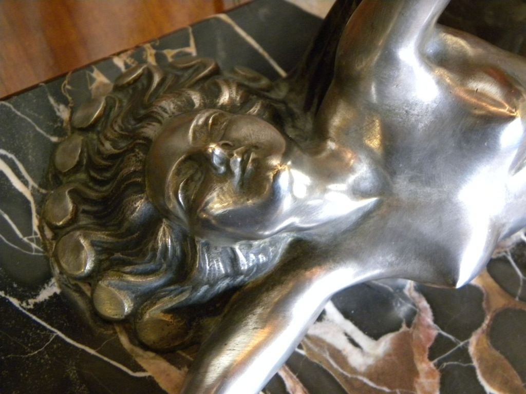 Mid-20th Century Rare Nickeled Bronze Female Art Deco lamp,   Sculptor H. Molins