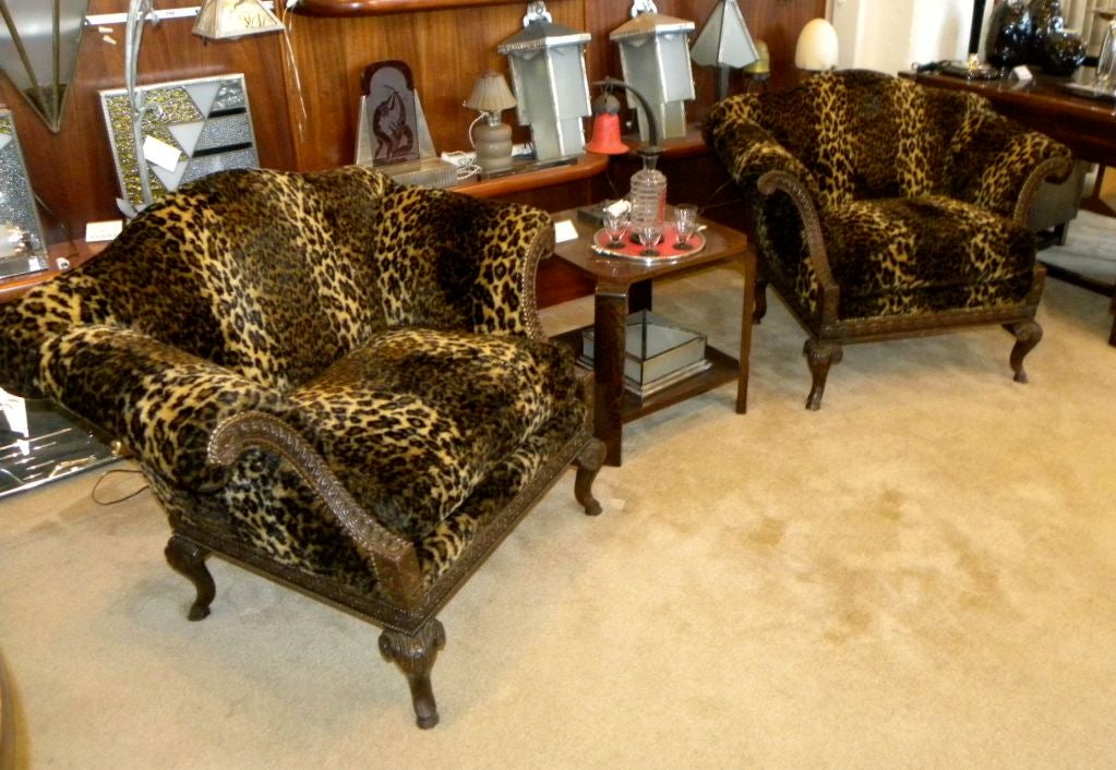 Faux Leopard Carved library chairs