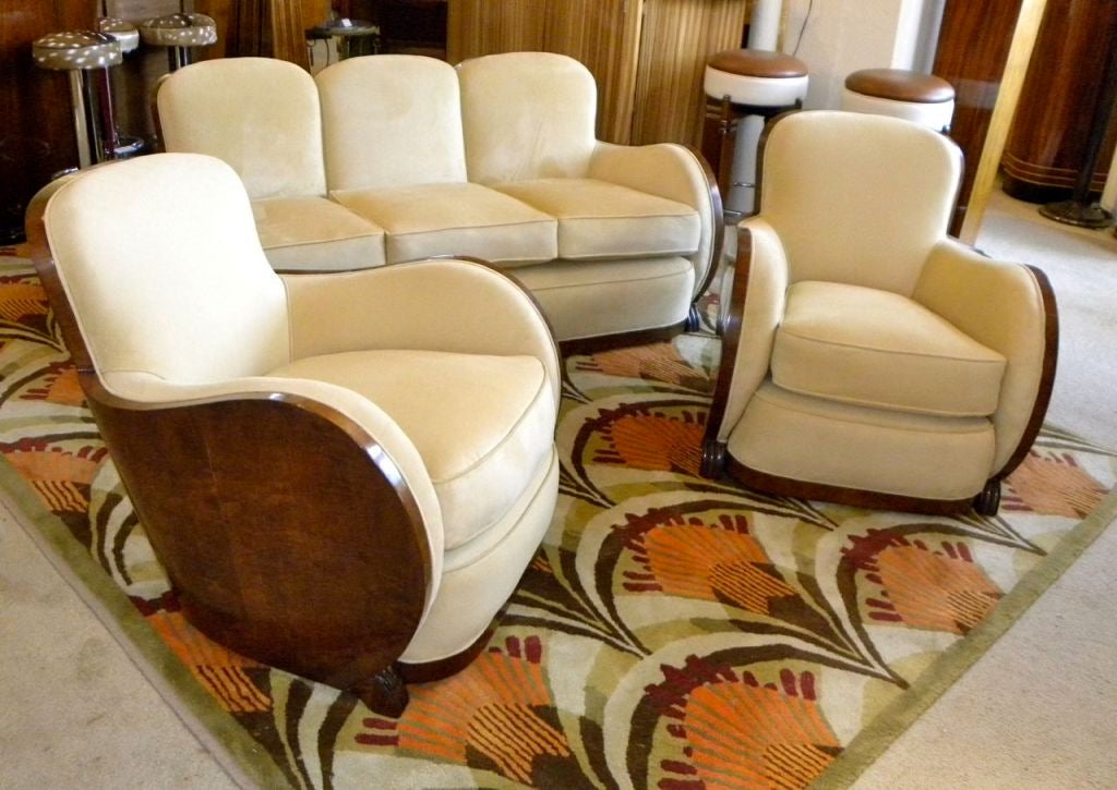 Spectacular Art Deco English Epstein Cloud Sofa Suite rare Wood