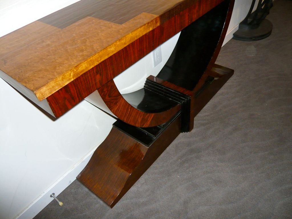 Wood Modernist Art Deco Console stepped with U shaped base