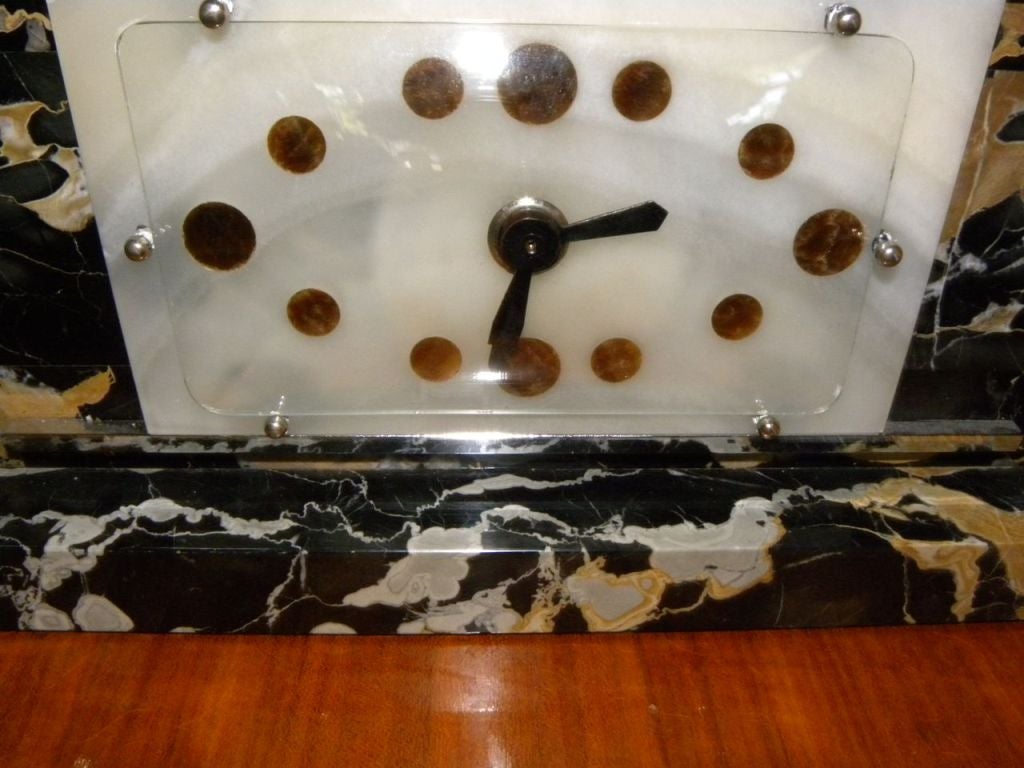 Outstanding Modernist Art Deco Clock Garniture in Portoro Black Marble 2