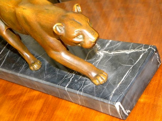 Mid-20th Century French Bronze Art Deco Cougar on marble!