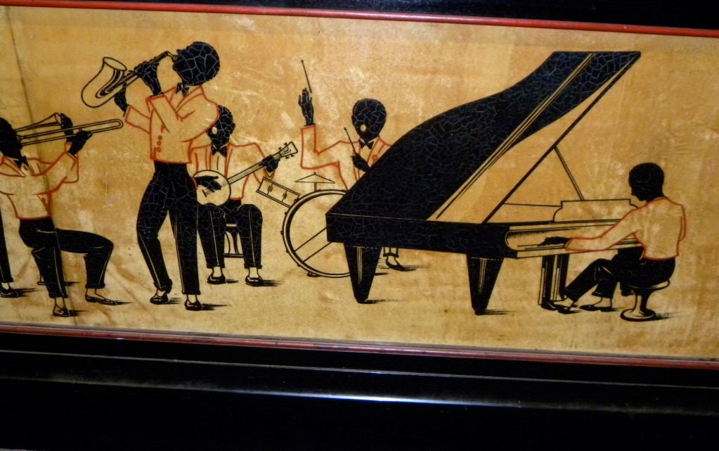 Mid-20th Century Historic Art Deco Bar with stylized Black Jazz Musicians