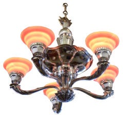 Vintage Spectacular sculptural Art Deco light with tangerine glass