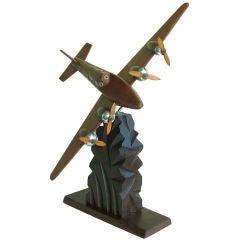 Vintage Art Deco Model Wood and metal airplane
