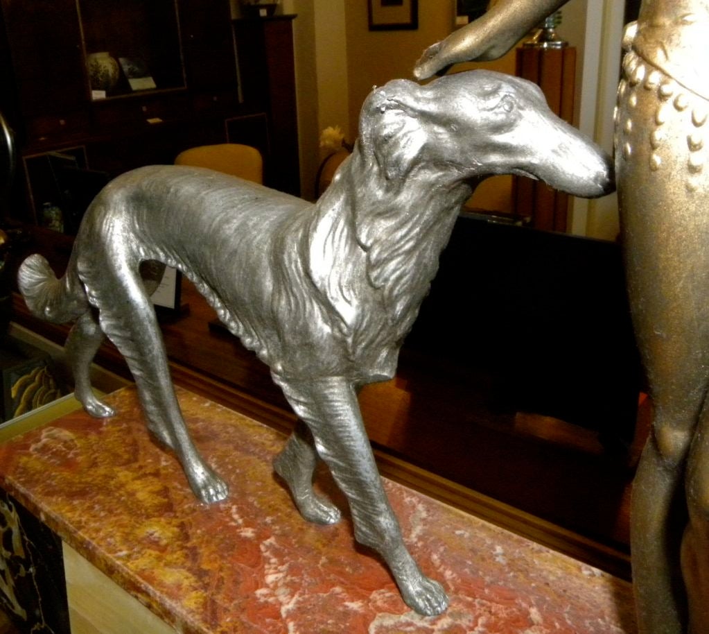French Art Deco sculpture / lamp of Female with Borzoi dogs by Ballets