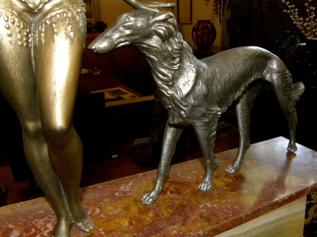 Mid-20th Century Art Deco sculpture / lamp of Female with Borzoi dogs by Ballets