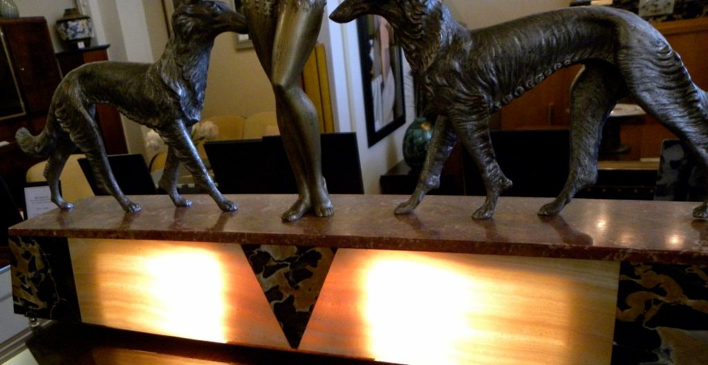 Art Deco sculpture / lamp of Female with Borzoi dogs by Ballets 1