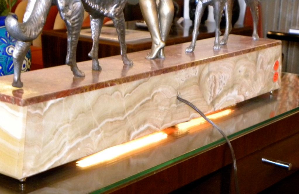 Art Deco sculpture / lamp of Female with Borzoi dogs by Ballets 3