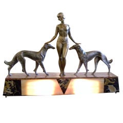 Art Deco sculpture / lamp of Female with Borzoi dogs by Ballets