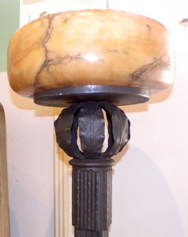 South American Wonderful Iron and Alabaster Art Deco Floor Lamp/Torchier