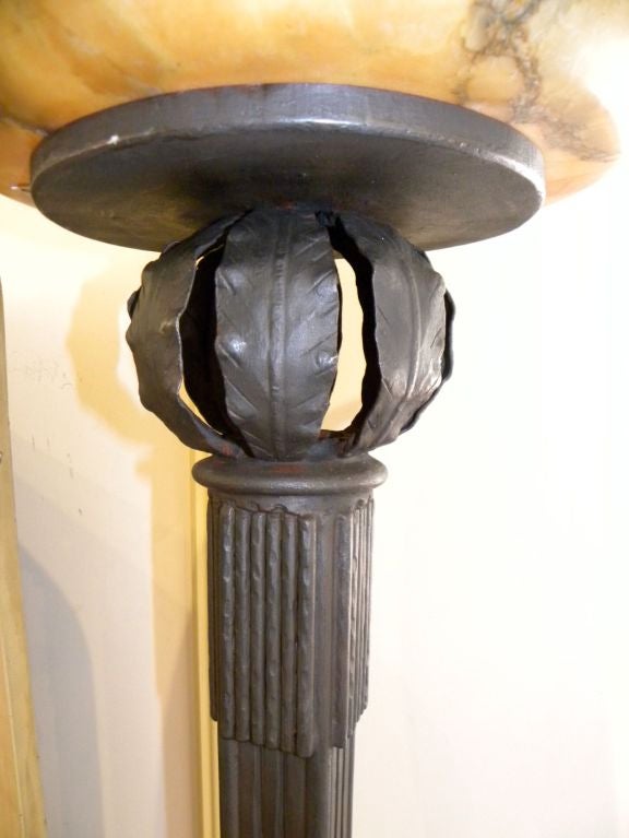 Wonderful Iron and Alabaster Art Deco Floor Lamp/Torchier In Excellent Condition In Oakland, CA