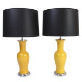Vibrant Yellow Chinese Porcelain Vase Lamps