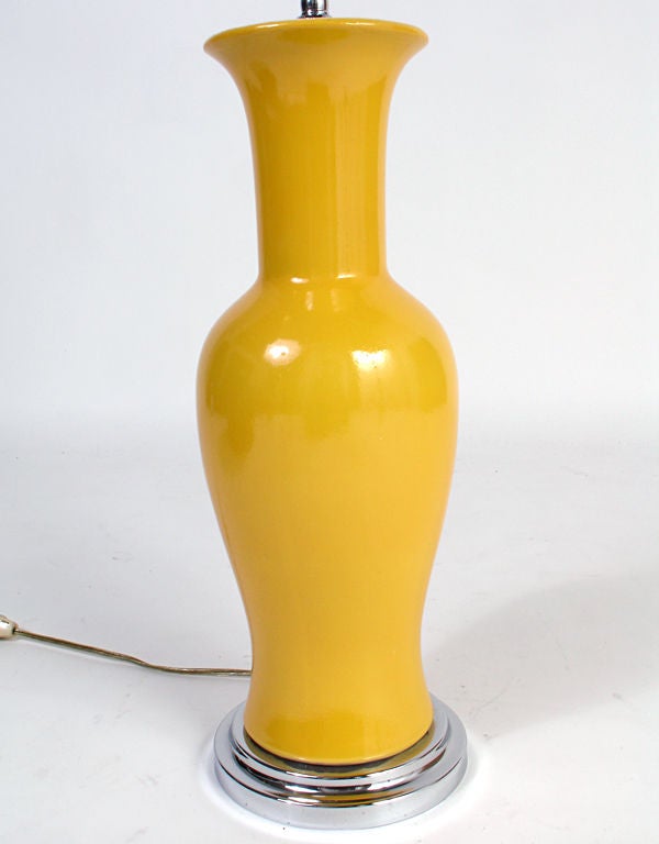 Mid-20th Century Vibrant Yellow Chinese Porcelain Vase Lamps