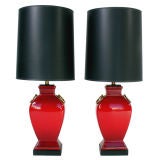 Vibrant Chinese Red Ceramic Lamps - circa 1960's