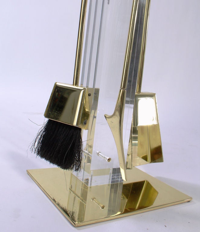 Alessandro Albrizzi Modernist Brass and Lucite Fire Tools