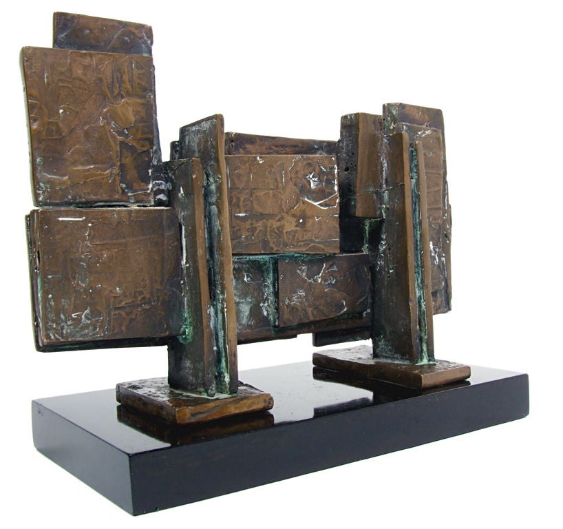 Modernist Bronze Sculpture by Ira Grayboff, circa 1950's.  Outstanding original patina. Grayboff was an artist, architect, and furniture designer active in NYC and later Atlanta. If you Google his name, you will see that he worked with Marcel Breuer