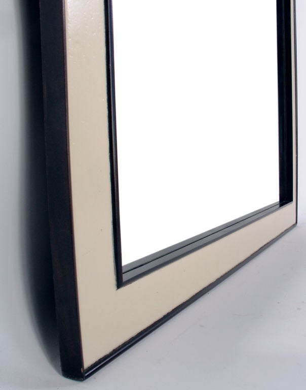 American Paul Frankl Mirror - Ivory Lacquered Cork with Mahogany Trim