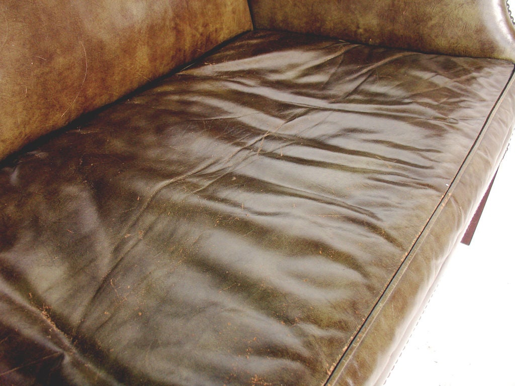 Perfectly Patinated Leather Settee with Brass Nailhead Trim 1