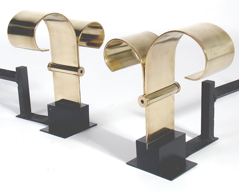 American Curvaceous Brass Andirons - circa 1940's
