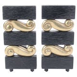 Black and Brass Scroll Andirons by Bennett
