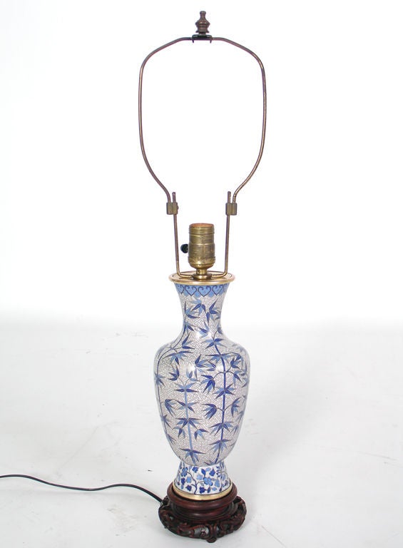 Mid-20th Century Elegant Chinese Cloisonne Lamp in Vibrant Blue Colors