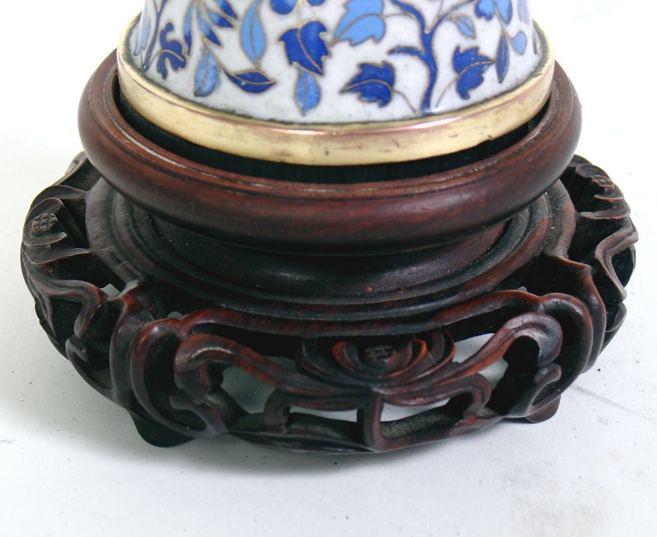 Brass Elegant Chinese Cloisonne Lamp in Vibrant Blue Colors