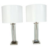 Pair of Nickel and Glass Rod Lamps by Gilbert Rohde