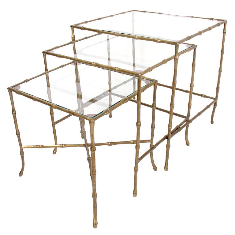 Brass Bamboo Form Nesting Tables circa 1940's