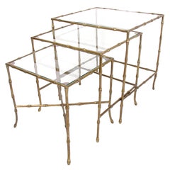 Brass Bamboo Form Nesting Tables circa 1940
s