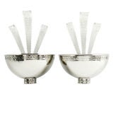 Pair of Nickel Wall Sconces with Carved Glass Plumes