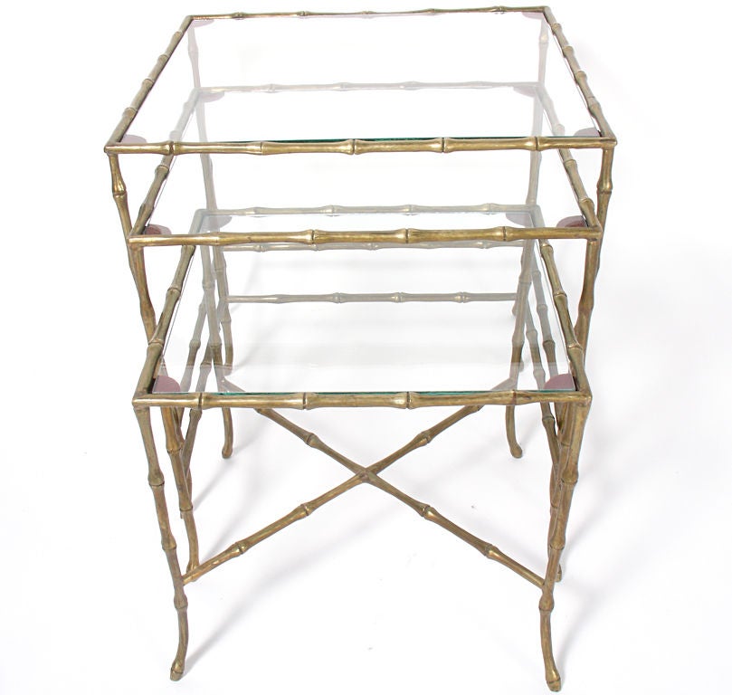 French Brass Bamboo Form Nesting Tables circa 1940's
